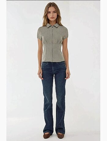 Blusa aderente a quadri colletto camicia hiccup