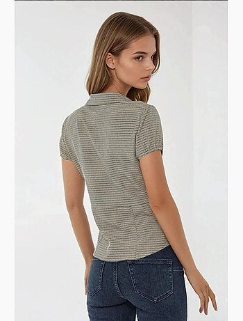 Blusa aderente a quadri colletto camicia hiccup