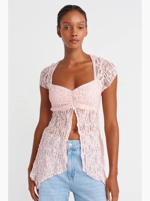 Blusa aderente in pizzo scollo quadrato dilvin - Kiabi Blusa aderente in pizzo scollo quadrato dilvin - Kiabi