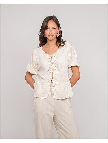 Blusa annodata in garza di cotone OLERVIE