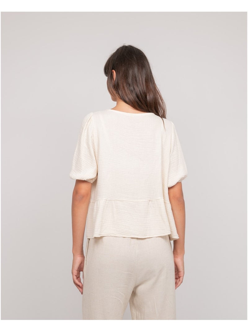Blusa annodata in garza di cotone OLERVIE Ecru - Kiabi