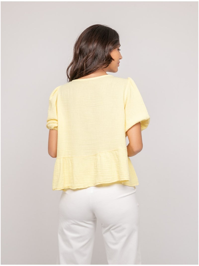 Blusa annodata in garza di cotone OLERVIE Giallo - Kiabi