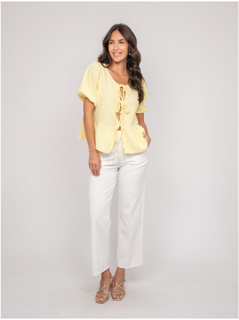 Blusa annodata in garza di cotone OLERVIE Giallo - Kiabi