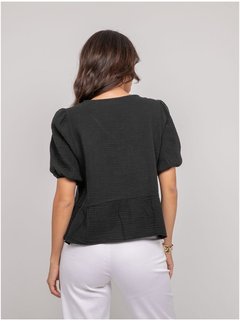 Blusa annodata in garza di cotone OLERVIE Nero - Kiabi