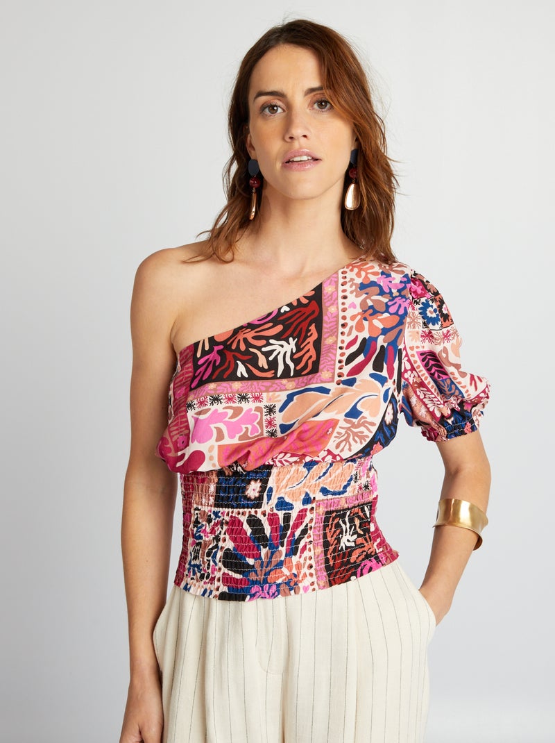 Blusa asimmetrica a maniche corte ROSA - Kiabi