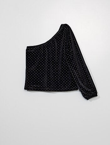 Blusa asimmetrica con paillettes