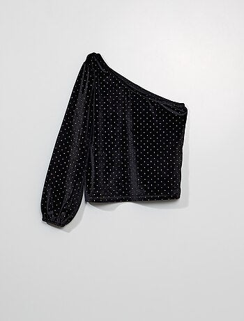 Blusa asimmetrica con paillettes