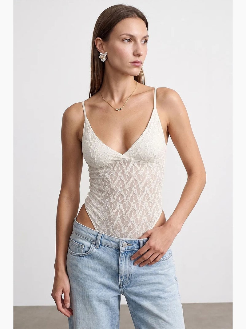 Blusa body in pizzo senza maniche dilvin Bianco sporco - Kiabi