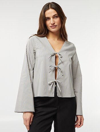 Blusa cardigan a righe con laccetti da annodare