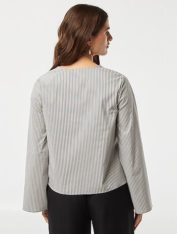 Blusa cardigan a righe con laccetti da annodare
