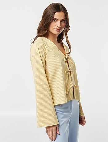 Blusa cardigan a righe con laccetti da annodare