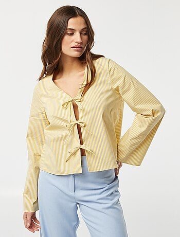 Blusa cardigan a righe con laccetti da annodare