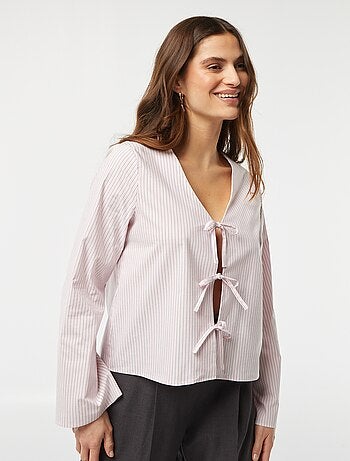 Blusa cardigan a righe con laccetti da annodare