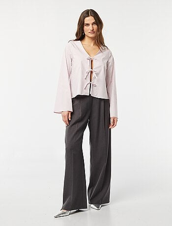 Blusa cardigan a righe con laccetti da annodare