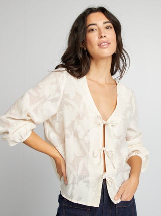 Blusa cardigan trasparente con motivo a fiori