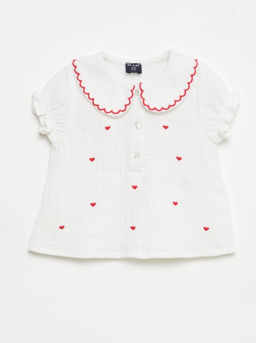 Blusa colletto Claudine e ricami 'cuori' - Kiabi