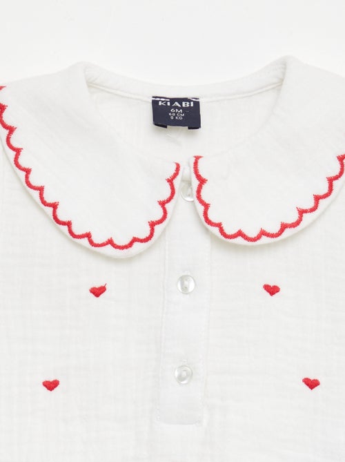 Blusa colletto Claudine e ricami 'cuori' - Kiabi