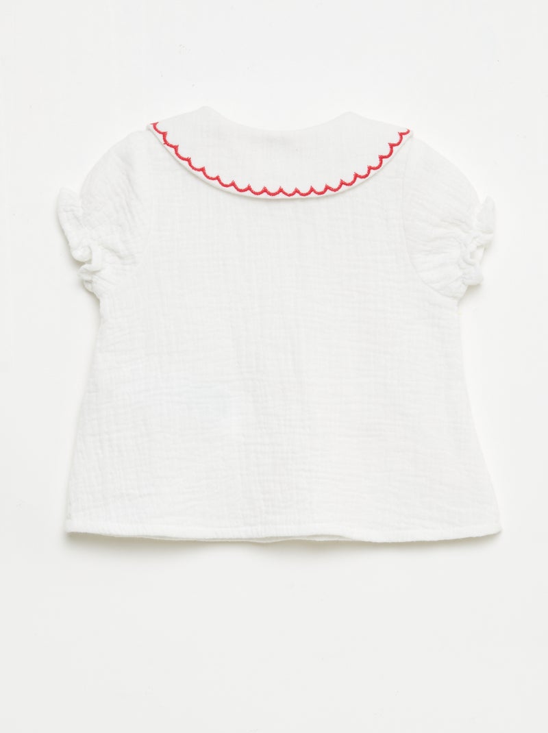 Blusa colletto Claudine e ricami 'cuori' Bianco - Kiabi
