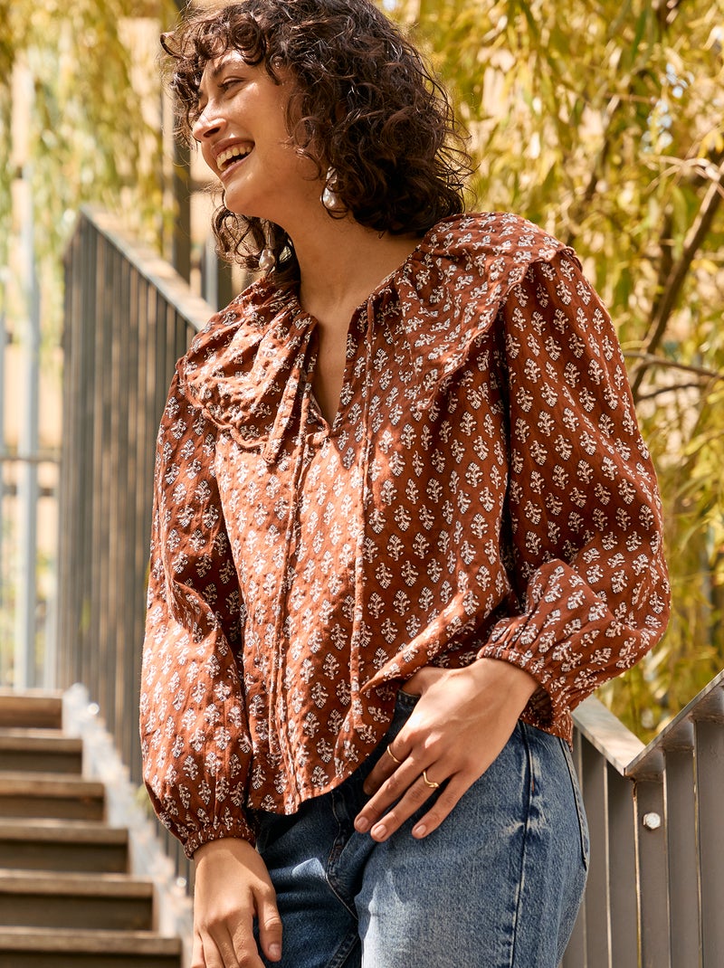 Blusa con ampio colletto tondo Marrone - Kiabi