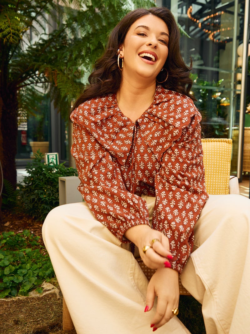 Blusa con ampio colletto tondo Marrone - Kiabi