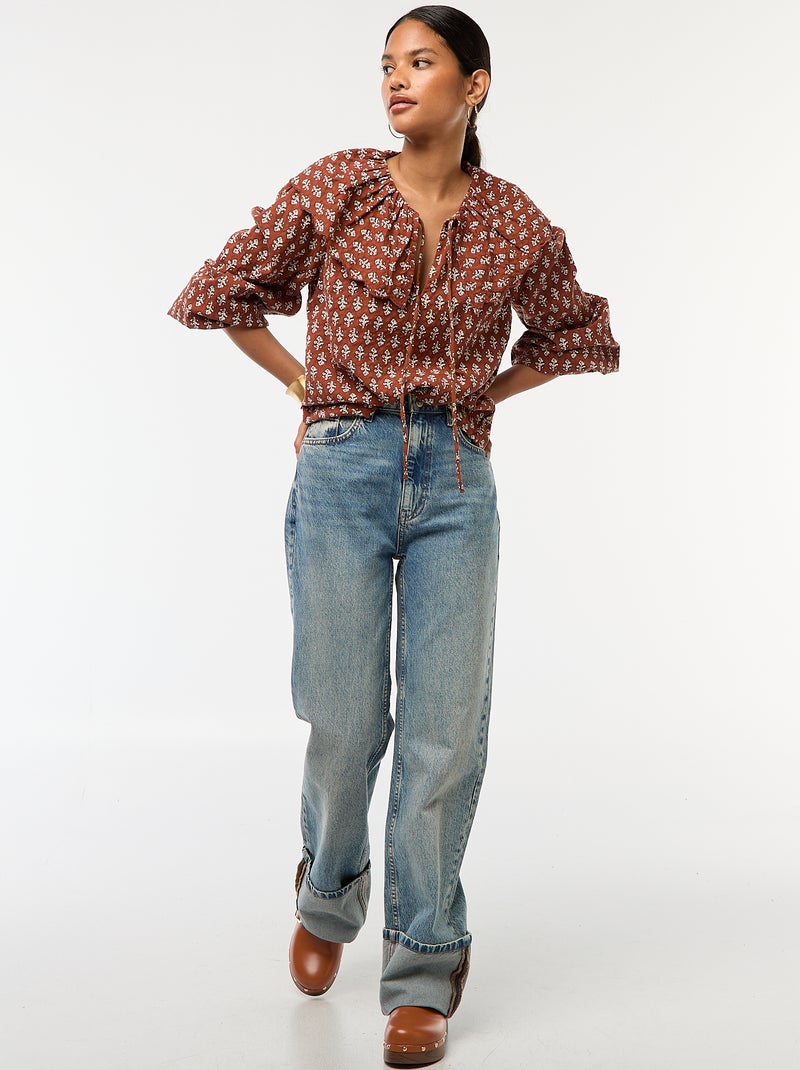 Blusa con ampio colletto tondo Marrone - Kiabi
