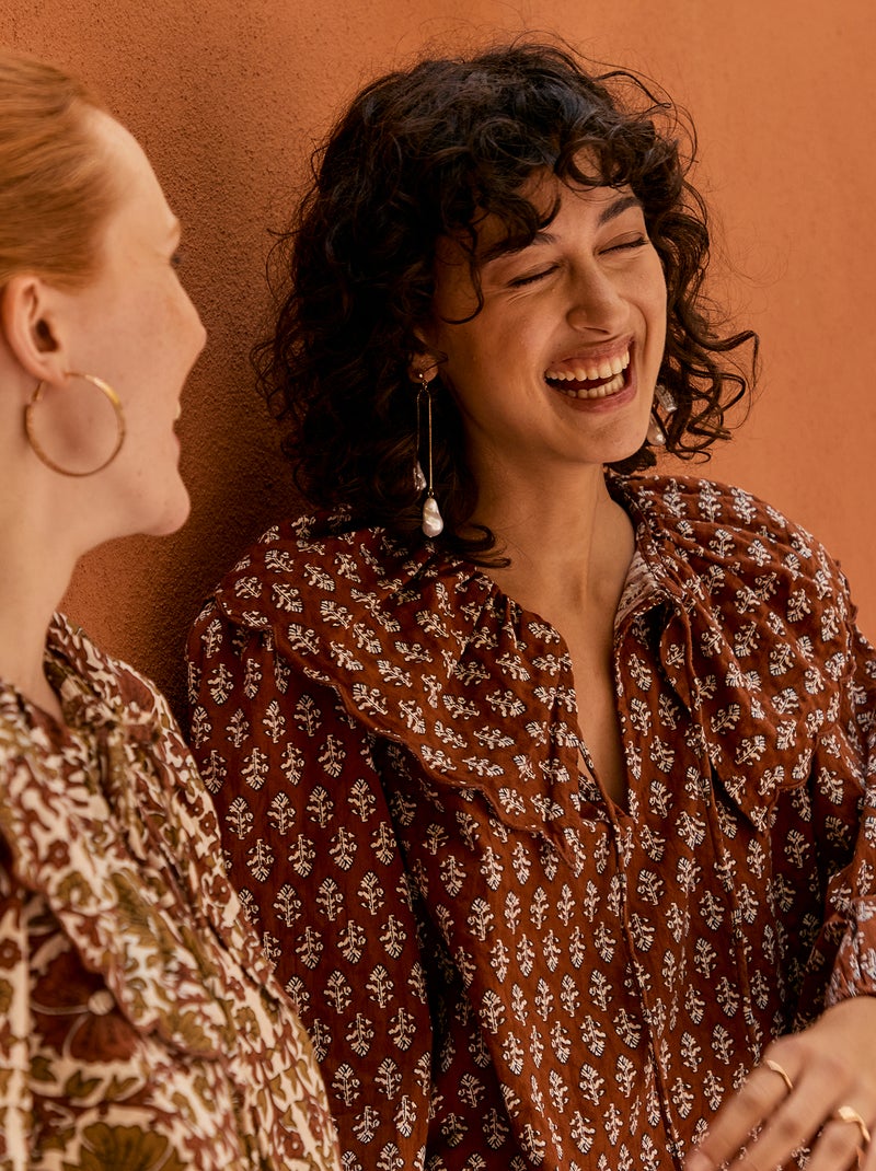 Blusa con ampio colletto tondo Marrone - Kiabi