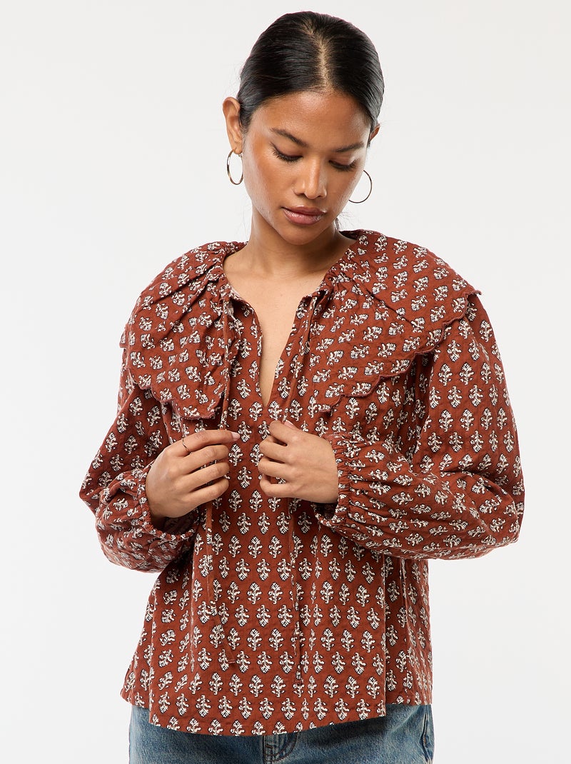 Blusa con ampio colletto tondo Marrone - Kiabi