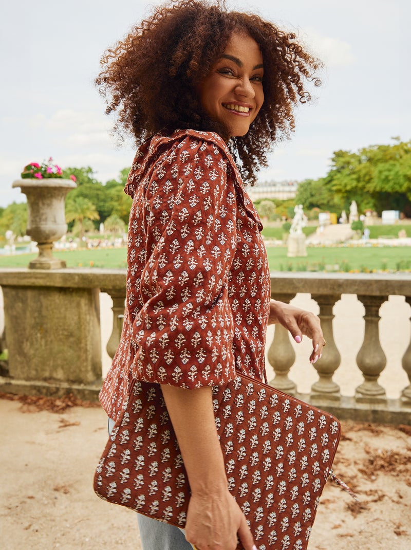 Blusa con ampio colletto tondo Marrone - Kiabi
