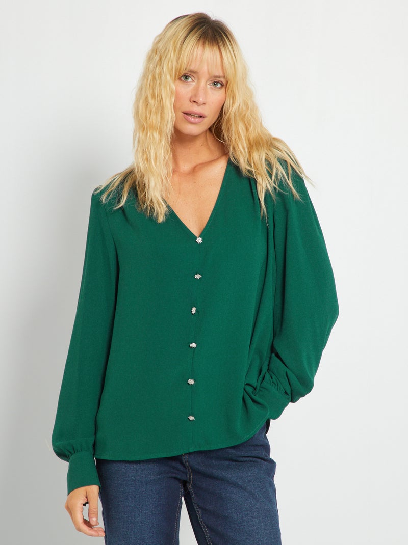 Blusa con bottoni gioiello grigio verde - Kiabi