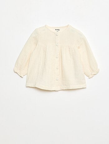 Blusa con colletto all'uncinetto in garza di cotone tinta unita