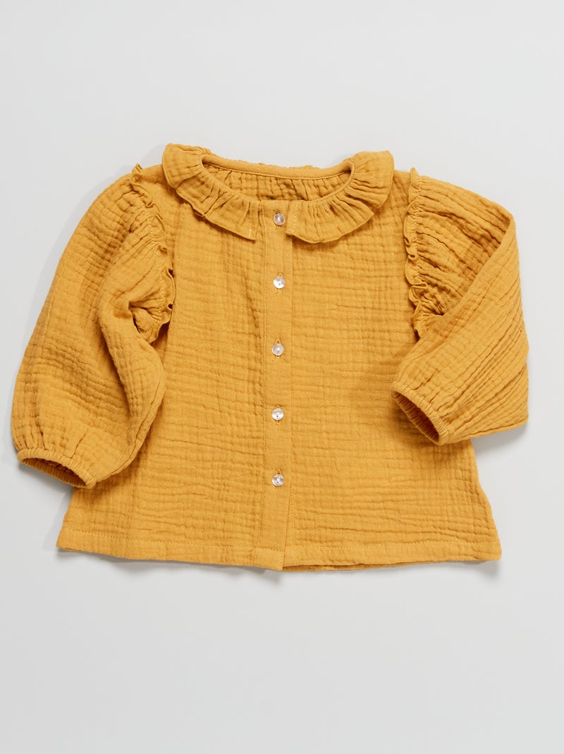 Blusa con colletto arricciato in panno BEIGE - Kiabi