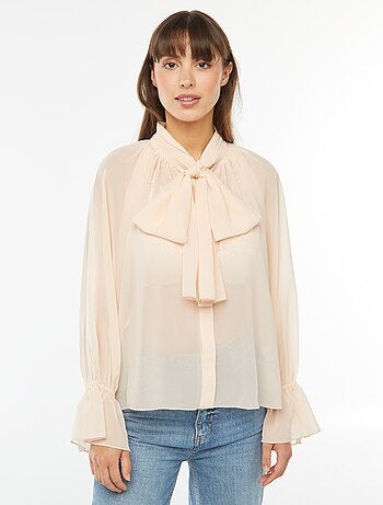 Blusa con collo a fiocco e maniche con volant