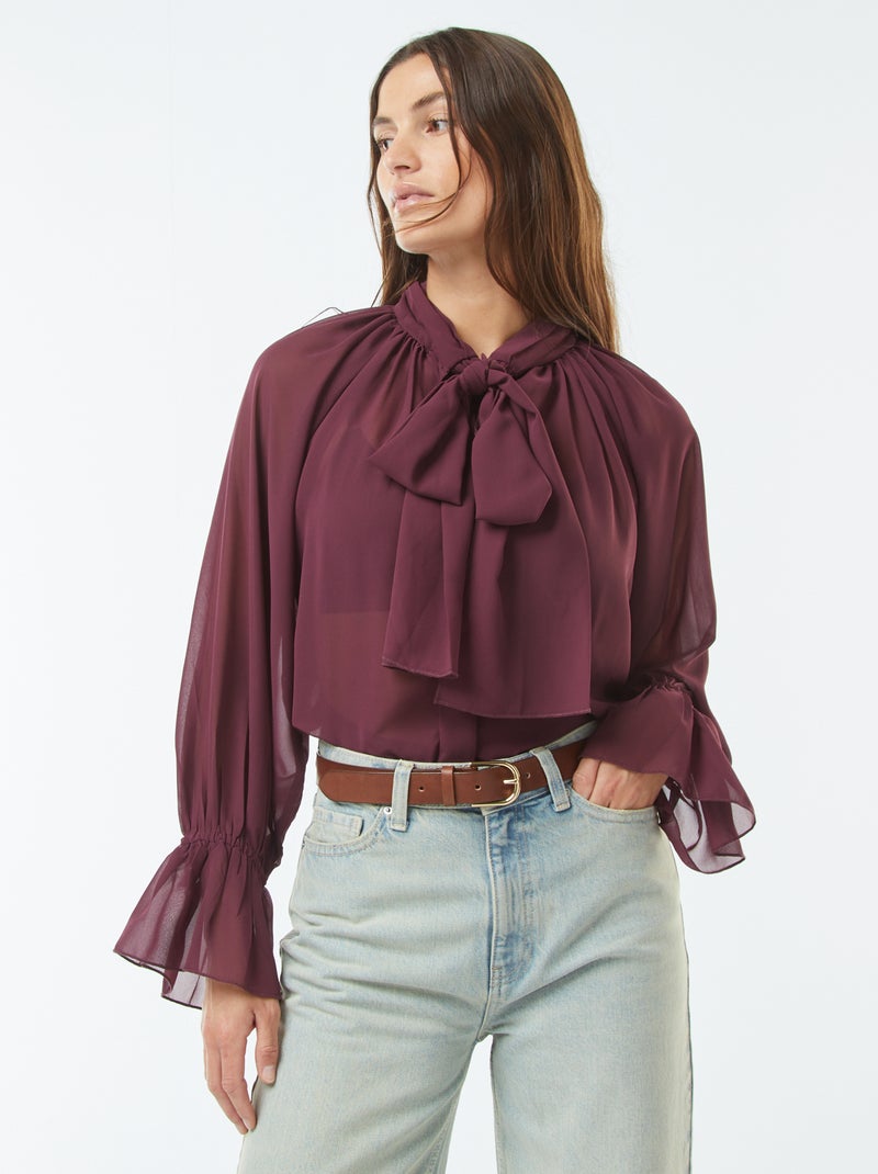 Blusa con collo a fiocco e maniche con volant rosso - Kiabi