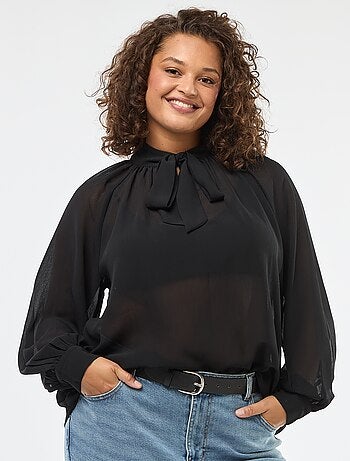 Blusa con collo a lavallière e lacci da annodare sul davanti