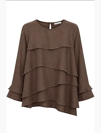 Blusa con girocollo a maniche lunghe e volant mixray