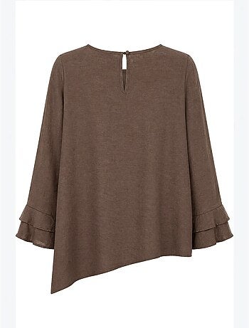 Blusa con girocollo a maniche lunghe e volant mixray