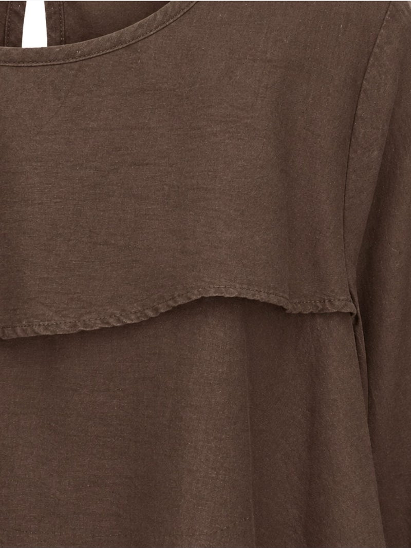 Blusa con girocollo a maniche lunghe e volant mixray Marrone cioccolato - Kiabi