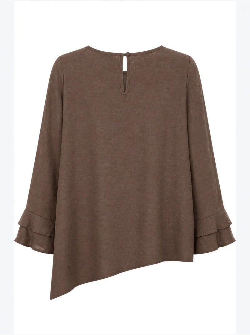 Blusa con girocollo a maniche lunghe e volant mixray Marrone cioccolato - Kiabi