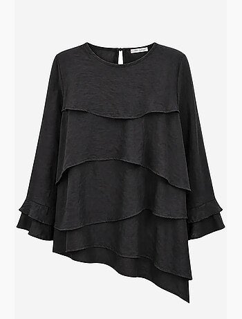 Blusa con girocollo a maniche lunghe e volant mixray