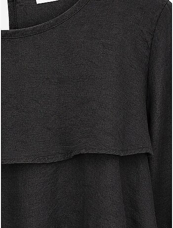 Blusa con girocollo a maniche lunghe e volant mixray