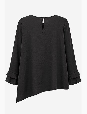 Blusa con girocollo a maniche lunghe e volant mixray