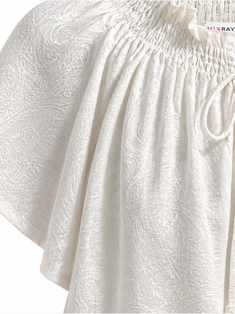 Blusa con girocollo e stampa paisley con dettaglio a fiocco mixray Avorio - Kiabi