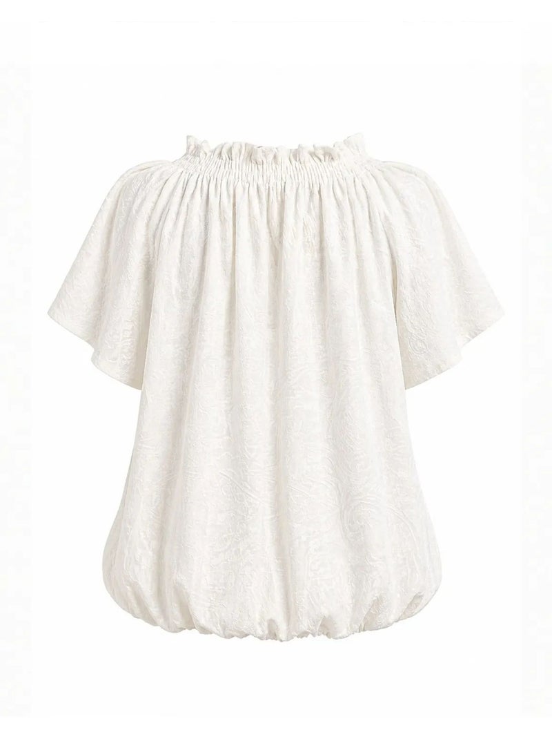 Blusa con girocollo e stampa paisley con dettaglio a fiocco mixray Avorio - Kiabi