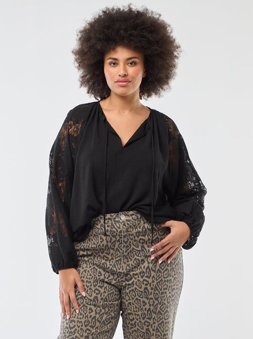 Blusa con maniche lunghe in pizzo e apertura con laccetti al collo - Kiabi