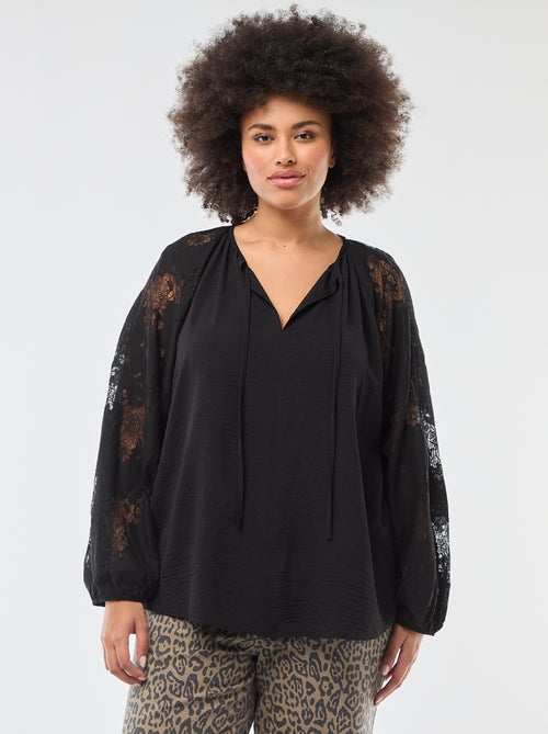 Blusa con maniche lunghe in pizzo e apertura con laccetti al collo - Kiabi