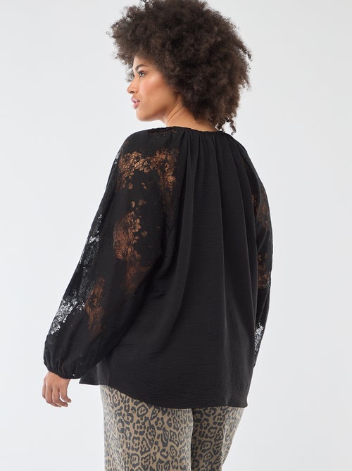 Blusa con maniche lunghe in pizzo e apertura con laccetti al collo - Kiabi