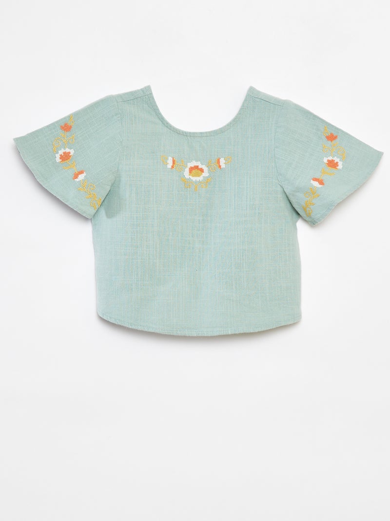 Blusa con motivi ricamati Verde - Kiabi