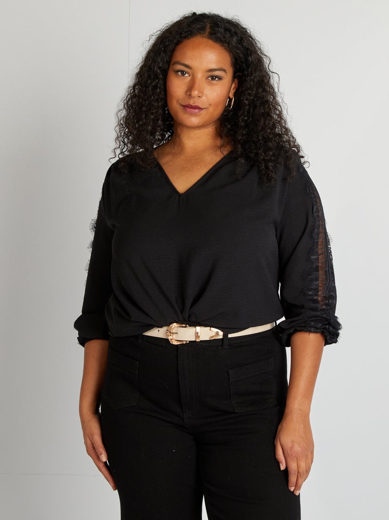 Blusa con pizzo sulle maniche nero - Kiabi