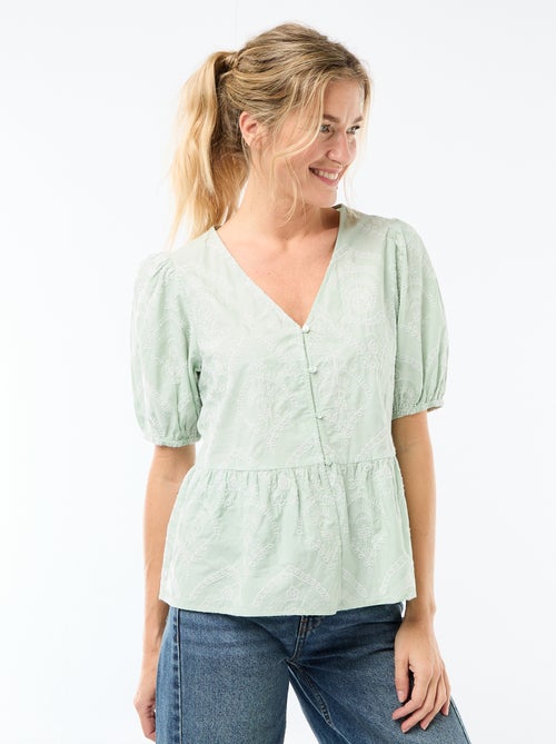 Blusa con ricami e fondo a volant - Kiabi
