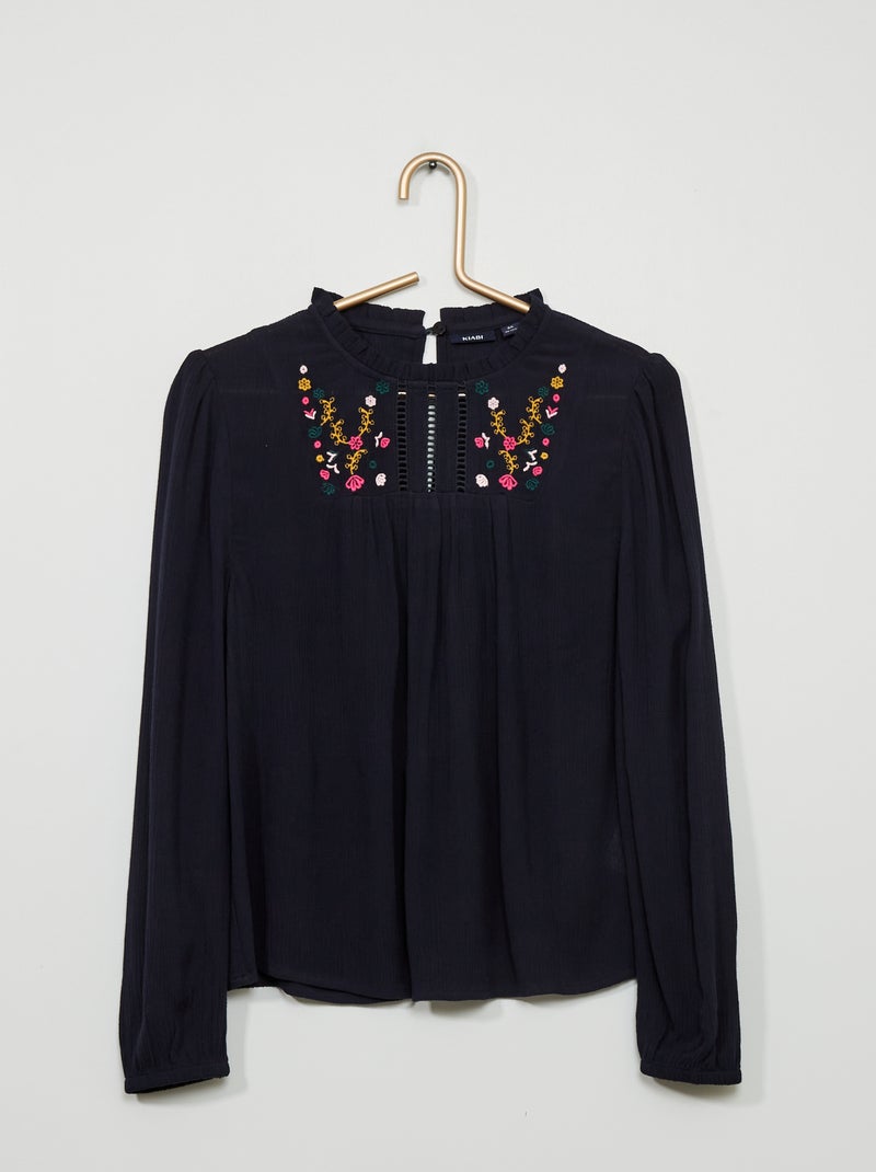 Blusa con ricami punto inglese BLU - Kiabi